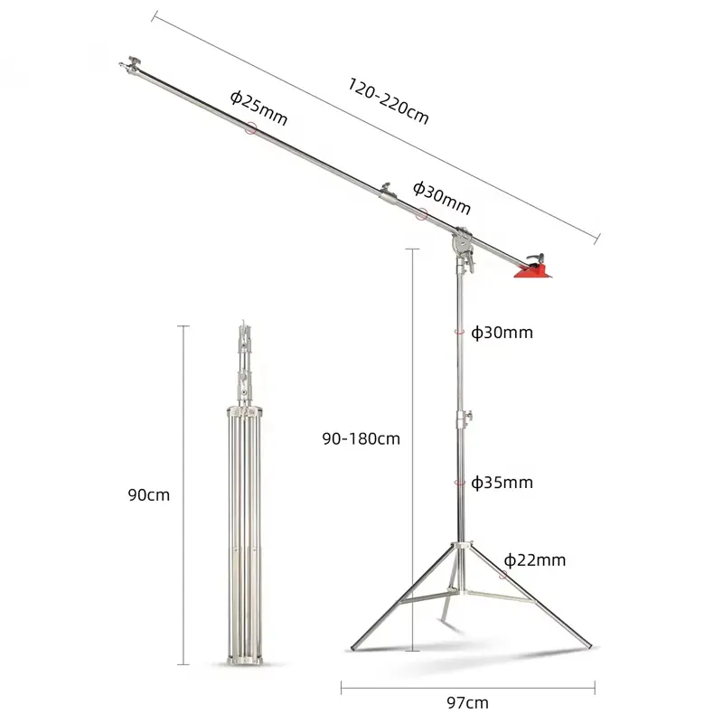 MagicLine Stainless Steel Boom Light Stand With Holding Arm Counter Weight