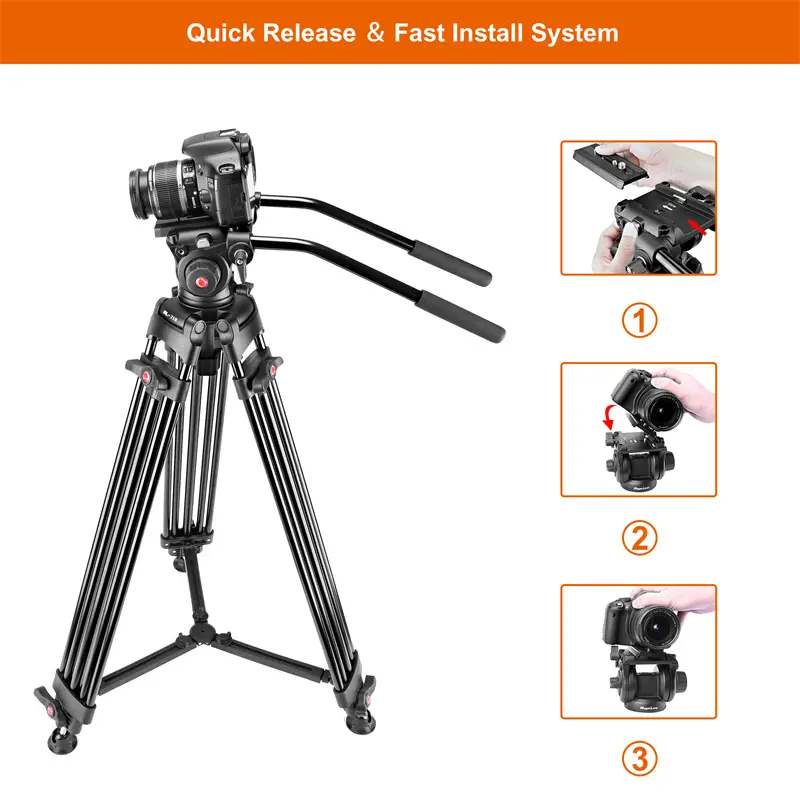 70.9 Inch Video Tripod with 75mm Bowl Fluid Head Kit