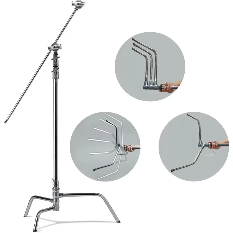 MagicLine Lighting C-Stand Turtle Base Quick Release 40″ Kit w/Grip Head, Arm (Silver, 11′)