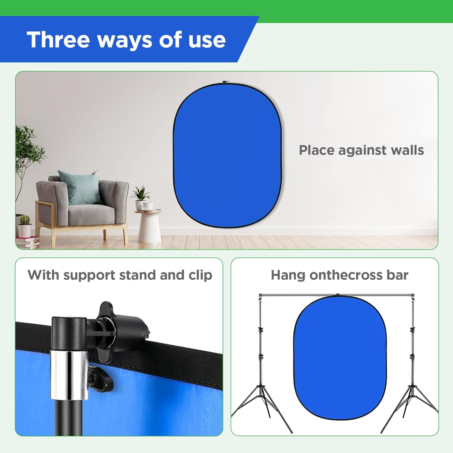 MagicLine  Foldable 5x7ft Chromakey Blue&Green Screen 2 in 1 Pop Up Collapsible Backdrop