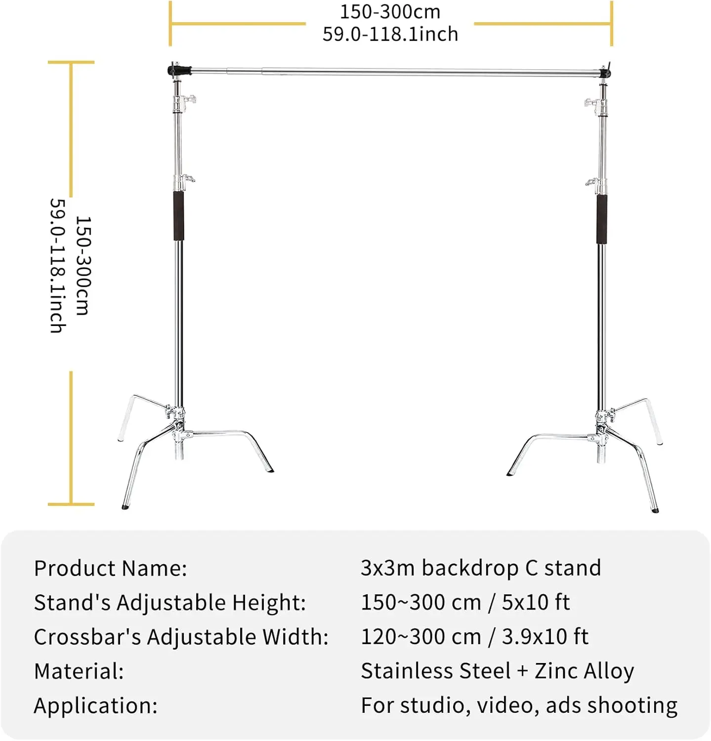 MagicLine 10x10FT / 3x3M Heavy Duty Photography Background Support System Stand Kit