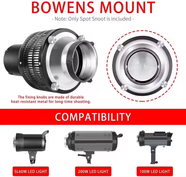 MagicLine Aluminium Studio Conical Spot Snoot with Bowens Mount Optical Focalize Condenser Flash Concentrator 