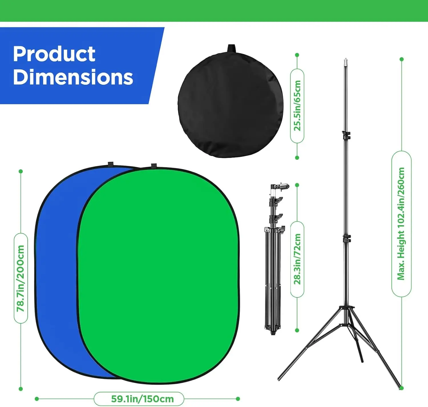 MagicLine  Foldable 5x7ft Chromakey Blue&Green Screen 2 in 1 Pop Up Collapsible Backdrop